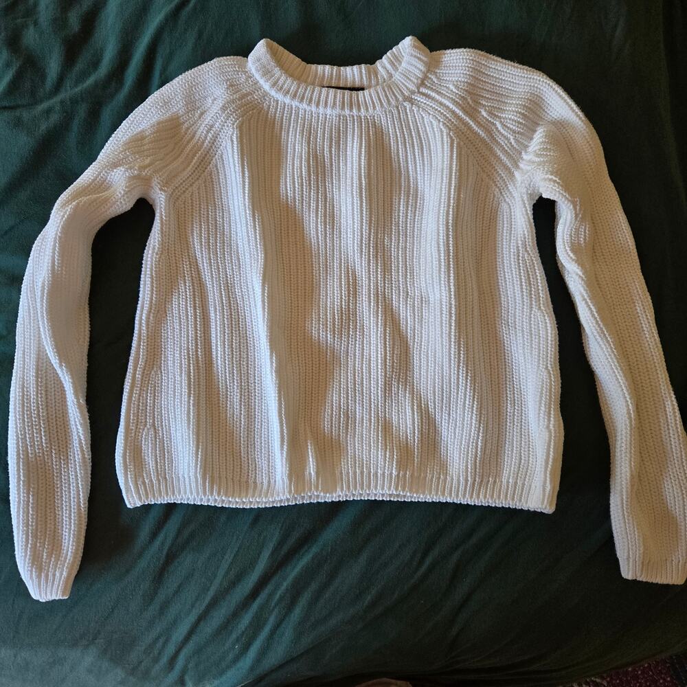 Quince Women’s Fisherman Crew Sweater, Ivory White, 100% Organic Cotton, XS